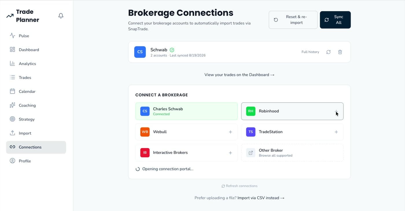 Connect your broker, or import a file